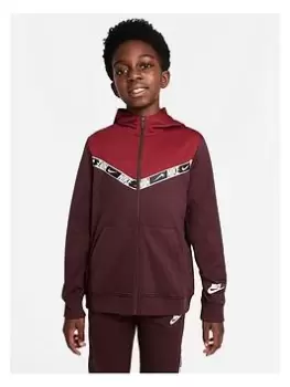 Nike Older Boys Nsw Repeat Logo Full Zip Hoodie - Burgundy, Size Xs=6-8 Years