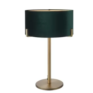 Table Lamp Matt Antique Brass Plate, Green Velvet Shade