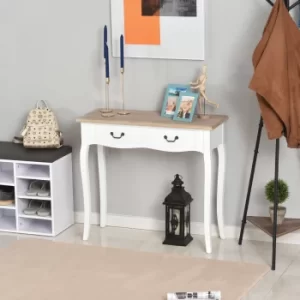 HOMCOM Entryway Console Table with 2 Convenient Storage Drawers, Tabletop for Display, and Vintage Design, White