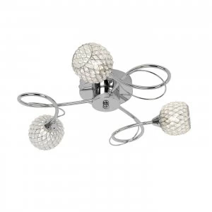 3 Light Semi Flush Multi Arm Ceiling Light Chrome with Wire, Bead Shade, G9