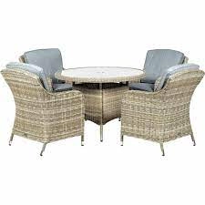 Royalcraft Wentworth Rattan 4 Seater Round Carver Dining Set Synthetic Rattan