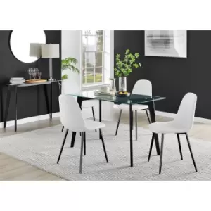 Furniture Box Malmo Glass and Black Leg Dining Table & 4 White Corona Black Leg Chairs