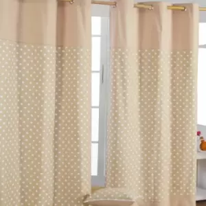 Homecapes Cotton Stars Beige Ready Made Eyelet Curtain Pair, 137 x 182cm Drop - Natural