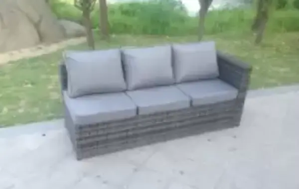 Fimous 3 Seater Outdoor Dark Grey Rattan Lounge Complete Sofa Set with Single Arm Rest