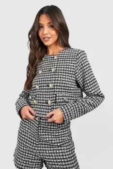 Boucle Cropped Double Breasted Blazer