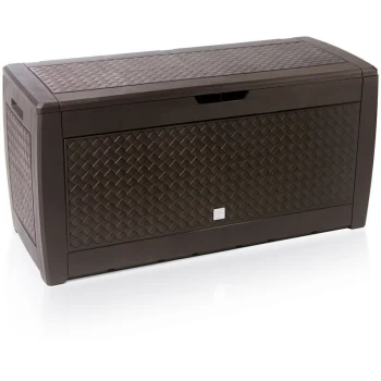 Storage Chest With Hinged Lid Handles Wheels Rattan Look Anthracite Garden Box Cushion Box Flechtoptik - braun (de)