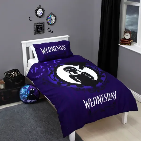 Wednesday Destined Single Duvet Cover and Pillowcase Set Purple