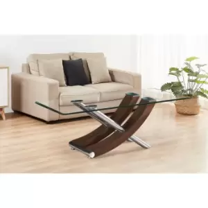 Stunning Italian Design Coffee table in Brown with Clear Glass Top Unique design solid made. - Brown