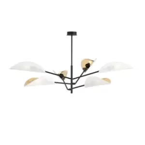 Emibig Vene Black Multi Arm Semi Flush Ceiling light with White, Gold Fabric Shades, 6x E14