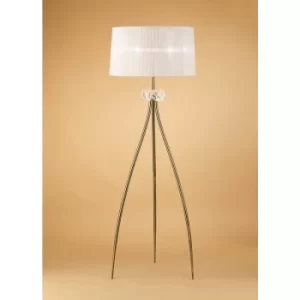 Floor lamp Loewe 3 Bulbs E27, antique brass with white shade