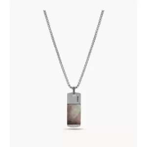 Fossil Mens Vintage Heritage Mother-Of-Pearl Pendant Necklace - Silver