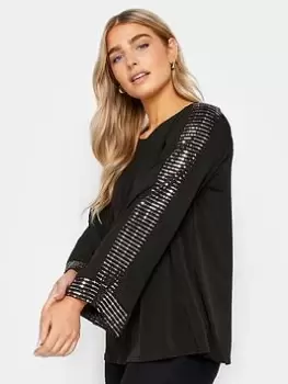 M&Co Sequin Trim Top, Black, Size 16, Women