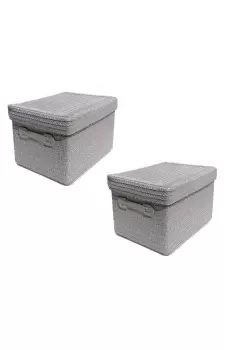 Set of 2 Coloured Storage Basket Organiser With Lid 38 x 30 x 24 cm