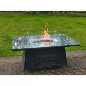 Fimous Outdoor Dark Grey Mixed Rattan Fire Pit Table Dining Table with Gas Heater