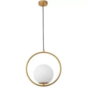 Dakota Globe Pendant Ceiling Light Opal Glass Brass Gold Metal LED E27 - Merano