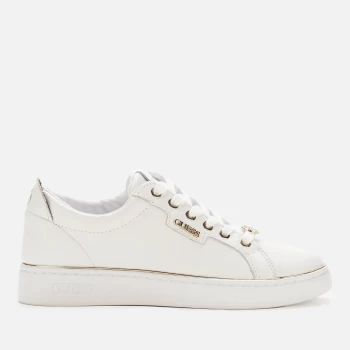 Guess Womens Betea Leather Low Top Trainers - White/Brown - UK 6