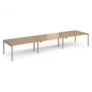 Bench Desk 6 Person Rectangular Desks 4800mm Oak Tops With Silver Frames 1200mm Depth Adapt