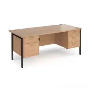 Office Desk Rectangular Desk 1800mm With Double Pedestal Beech Top With Black Frame 800mm Depth Maestro 25 MH18P23KB