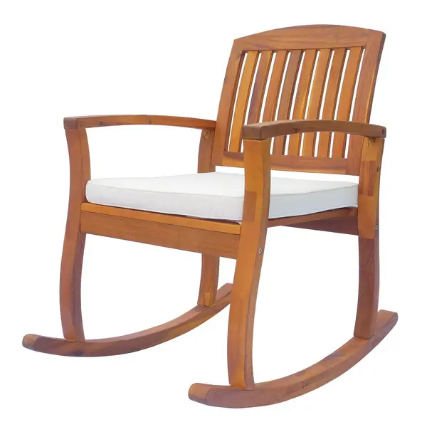 Outsunny Rocking Chair Porch Slat Cushion Acacia Hardwood Deck Indoor Outdoor Natural