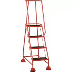 Loops - 4 Tread Mobile Warehouse Steps red 1.68m Portable Safety Ladder & Wheels