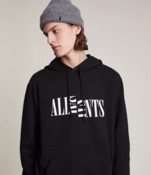 AllSaints Mens Nico Pullover Hoodie, Jet Black, Size: L