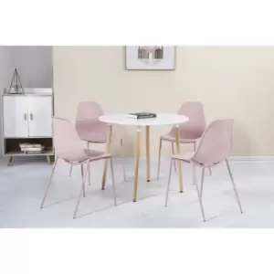 Lindon White and Oak Dining Set 4 Pink Chairs