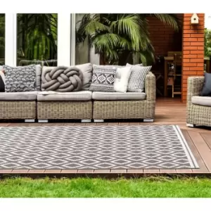 Terrace Diamond Modern Geometric Flatweave Outdoor Rug in Grey 150 x 230cm (4'x11x7'7'')