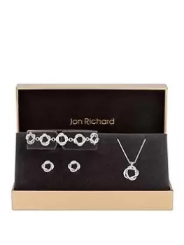 Jon Richard Silver Plated Twist Polished And Pave Trio Set - Gift Boxed