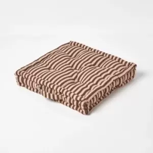 Homescapes - Cotton Brown and Beige Thin Stripe Floor Cushion, 40 x 40cm - Natural