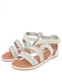 Monsoon Girls Sicily Cross Strap Pearl Beaded Sandals - White, Size 1 Older