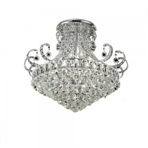 Flush Ceiling Round 12 Light Polished Chrome, Crystal