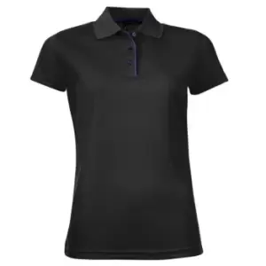 SOLS Womens/Ladies Performer Short Sleeve Pique Polo Shirt (XL) (Black)