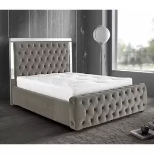 Envisage Trade - Elegance Mirrored Upholstered Beds - Plush Velvet, Double Size Frame, Silver - Silver