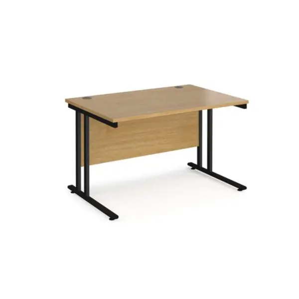 Office Desk 1200mm Rectangular Desk With Cantilever Leg Oak Tops With Black Frames 800mm Depth Maestro 25