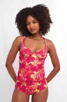 Bright Floral Mix and Match Figure Flattering Ruched Tankini Top