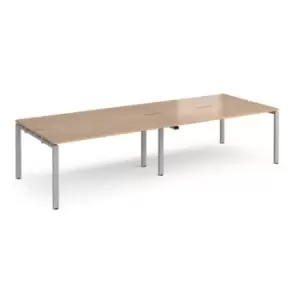 Bench Desk 4 Person Rectangular Desks 2800mm Beech Tops With Silver Frames 1200mm Depth Adapt