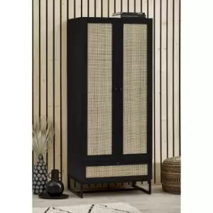 Padstow Black Rattan Double Wardrobe - Julian Bowen