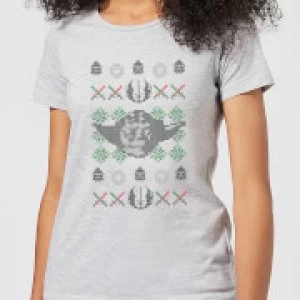 Star Wars Yoda Face Knit Womens Christmas T-Shirt - Grey - XL