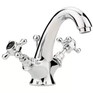 Hudson Reed - Topaz Black Crosshead Mono Basin Mixer Tap Hexagonal Collar with Waste - Chrome