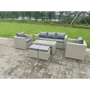 Fimous 5 Seater Outdoor Light Grey Rattan Lounge Complete Sofa Set with Coffee Table and 2 Stools