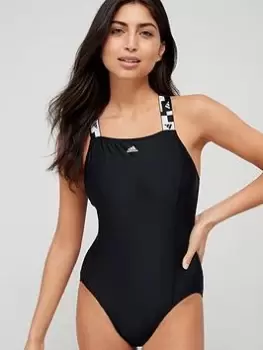 adidas Tape Detail Swimsuit - Black, Size 32, Women