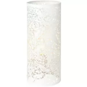 Pattern Table Lamp Light Matt Ivory Floral Bird Metal Cylindrical Shade Modern