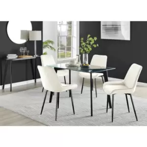 Furniturebox Malmo Rectangular Glass and Black Wooden Leg Modern Industrial Dining Table & 4 Cream Pesaro Black Leg Velvet Chairs