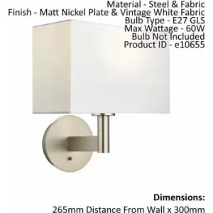 Loops - Wall Light Matt Nickel Plate & Vintage White Fabric 60W E27 gls e10655