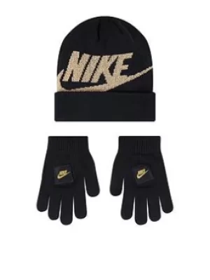 Nike Nan Cropped Futura Beanie Set, Black/Gold