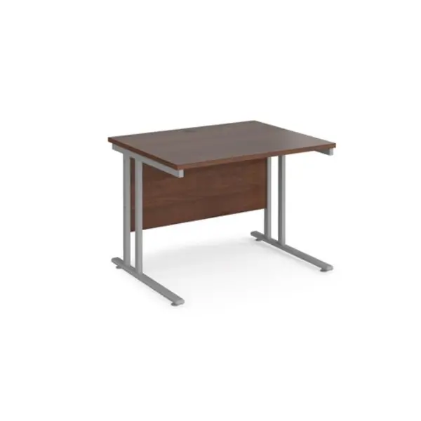 Office Desk 1000mm Rectangular Desk With Cantilever Leg Walnut Tops With Silver Frames 800mm Depth Maestro 25