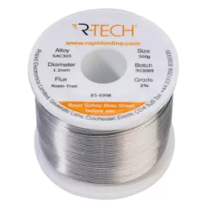 R-TECH 856998 SAC305 Solder 2% Rosin-Free HF Flux Halide-Free 1.2m...