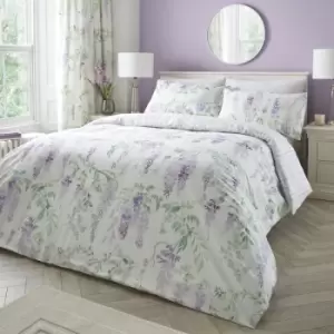 Dreams & Drapes Wisteria Floral Print Reversible Easy Care Duvet Cover Set, Lilac, King