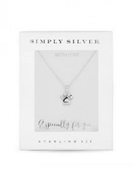 Simply Silver Sterling Silver Cubic Zirconia Paw Print Necklace