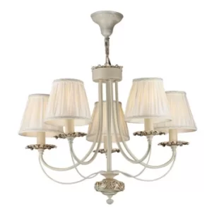 Olivia Chandelier Ivory with Pleated Satin Shades., 5 Light, E14